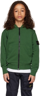 Детская зеленая толстовка с капюшоном на молнии Stone Island Junior