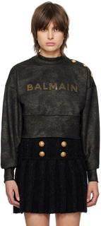 Черный укороченный свитшот Balmain