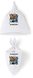 Комплект шапки и нагрудника Baby White с принтом Montage Burberry
