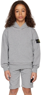 Детская серая худи с нашивками Stone Island Junior