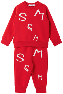 Детский красный спортивный костюм с принтом MSGM Kids