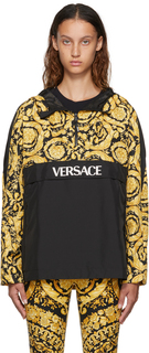 Черно-золотая худи Barocco с молнией до половины Versace Underwear