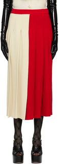 Бежево-красная двухцветная длинная юбка Gucci