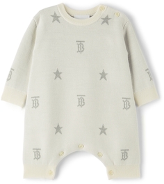 Белое шерстяное боди с монограммой Baby Star Burberry