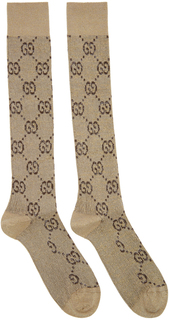 Бежевые носки Lamé с узором GG Gucci