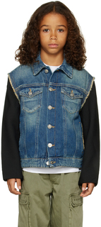 Детская сине-черная джинсовая куртка со вставками MM6 Maison Margiela