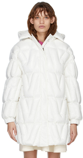 Белое утепленное пальто с капюшоном Valentino