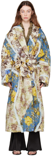 Бежево-синее пальто с нашивкой и цветочным принтом Acne Studios