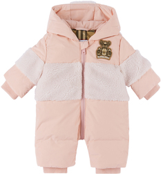 Baby Pink Down Зимний комбинезон Thomas Bear с аппликацией Burberry