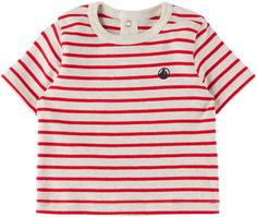 Детская футболка в серо-красную полоску Petit Bateau