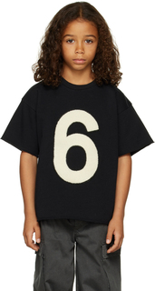 Детская черная футболка с необработанными краями MM6 Maison Margiela