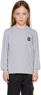 Детская фиолетовая футболка с длинными рукавами и нашивками Stone Island Junior