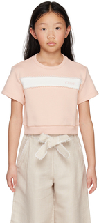 Детская розовая футболка с кружевной отделкой Chloé Chloe