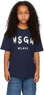 Детская темно-синяя футболка с логотипом MSGM Kids