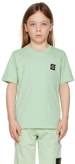 Детская зеленая футболка с нашивками Stone Island Junior