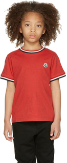 Детская красная футболка с трехцветной отделкой Moncler Enfant