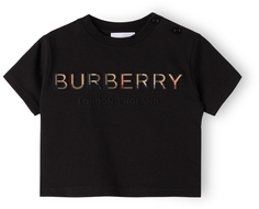 Детская черная футболка в винтажную клетку с логотипом Burberry