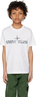 Детская белая футболка с принтом Stone Island Junior