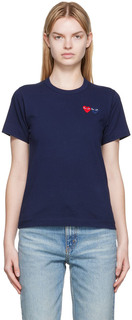 Темно-синяя футболка с двойной нашивкой в ​​виде сердца Comme des Garçons Play