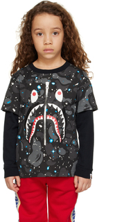 Детская черная футболка с длинным рукавом Space Camo Shark с длинными рукавами BAPE