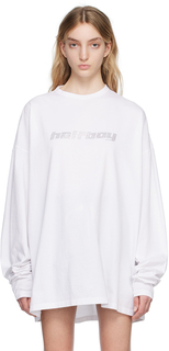 Белая футболка с длинным рукавом с кристаллами HALFBOY