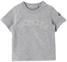 Детская серая футболка с вышивкой Moncler Enfant