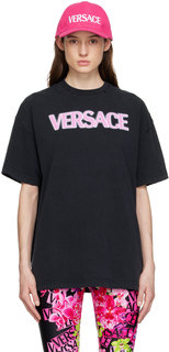 Черная рваная футболка Versace