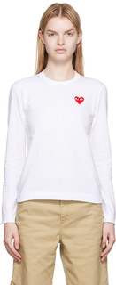 Белая футболка с длинным рукавом с нашивкой в ​​виде сердца Comme des Garçons Play