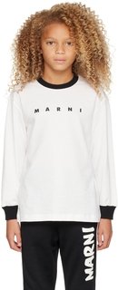 Детская белая контрастная футболка с длинным рукавом Marni