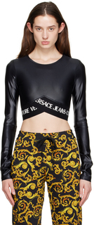 Черная блестящая футболка с длинным рукавом Versace Jeans Couture