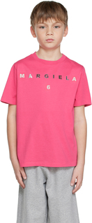 Детская розовая футболка с эффектом металлик MM6 Maison Margiela