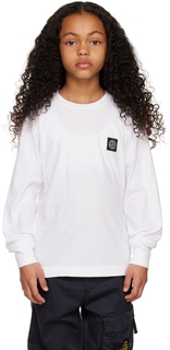 Детская белая футболка с длинными рукавами и нашивками Stone Island Junior