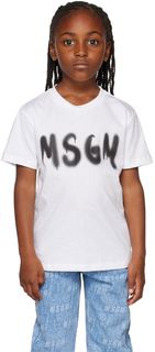 Детская белая футболка с принтом MSGM Kids