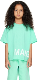 Детская синяя футболка с принтом MM6 Maison Margiela