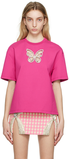 SSENSE Эксклюзивная розовая футболка с кристаллами бабочки AREA