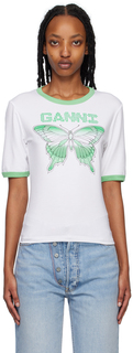 SSENSE Эксклюзивная белая футболка с бабочкой GANNI