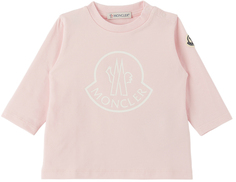 Детская розовая футболка с длинным рукавом с принтом Moncler Enfant