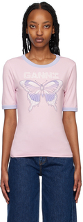 Эксклюзивная розовая футболка SSENSE с бабочкой GANNI