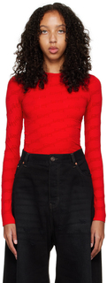 Красная футболка с длинным рукавом с монограммой Balenciaga