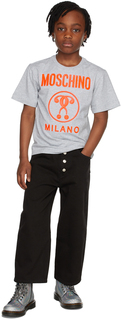 Детская серая футболка с логотипом Moschino