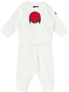 Детский белый комплект из толстовки и штанов с изображением Человека-паука Moncler Enfant