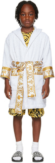Детский белый халат с капюшоном &apos;I Heart Baroque&apos; Versace