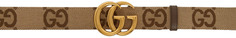 Бежевый широкий ремень с узором GG Marmont Gucci