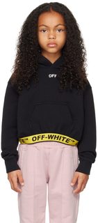 Детская черная укороченная худи в индустриальном стиле Off-White