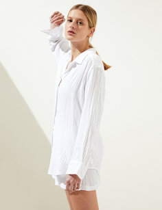 Текстурированная пляжная рубашка из чистого хлопка Marks &amp; Spencer, белый