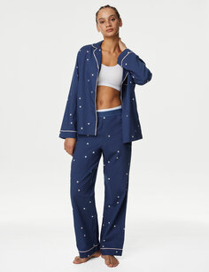 Пижамный комплект из чистого хлопка с принтом звезд Body, темно-синий
