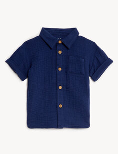 Рубашка из чистого хлопка (0–3 года) Marks &amp; Spencer, индиго