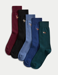 5 пар хлопковых носков с оленями Marks &amp; Spencer, мульти
