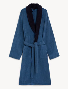 Длинный халат из чистого хлопка Marks &amp; Spencer, синий