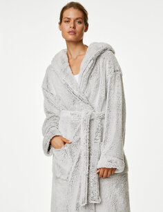 Флисовый халат с капюшоном Marks &amp; Spencer, серый